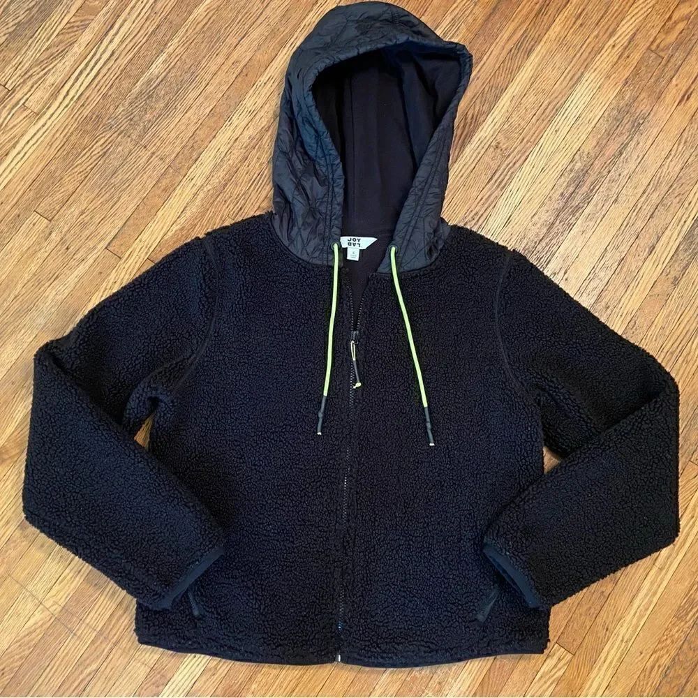 JoyLab black teddy zip up hooded jacket